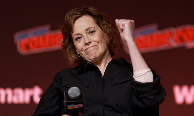 Sigourney Weaver speaks onstage at Sigourney Weaver on ALIEN and Beyond during New York Comic Con 2025 at The Jacob K. Javits Convention Center on October 10, 2025 in New York City.