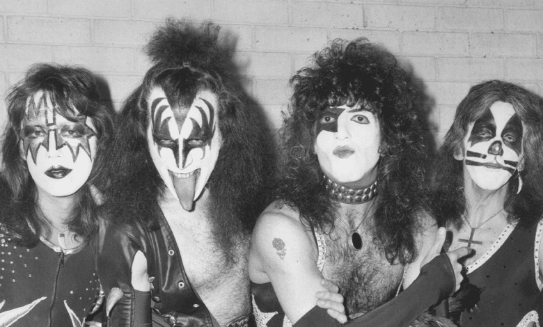 (L-R) Kiss guitarist Ace Frehley, lead singer Gene Simmons, guitarist Paul Stanley and drummer Peter Criss in 1976.