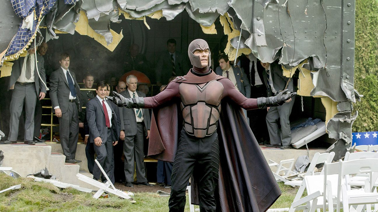 X-Men Days of Future Past, foreground: Michael Fassbender as Erik Lehnsherr, 2014.