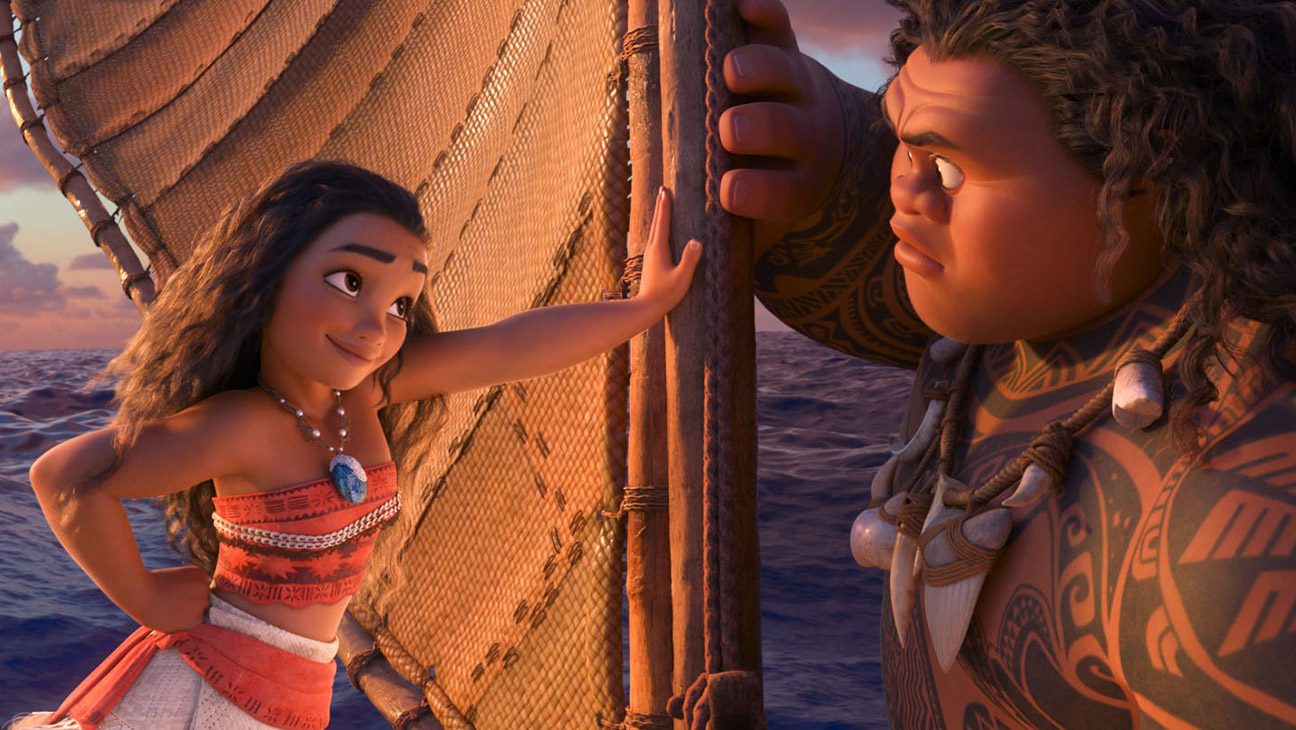 From left: Auli'i Cravalho as Moana and Dwayne Johnson as Maui in 'Moana'
