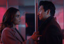 Melissa Barrera as Michelle, Simu Liu as Alexander in The Copenhagen Test