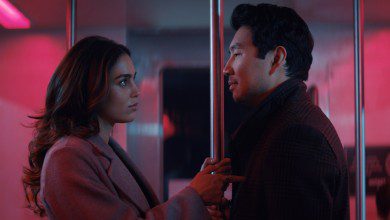 Melissa Barrera as Michelle, Simu Liu as Alexander in The Copenhagen Test