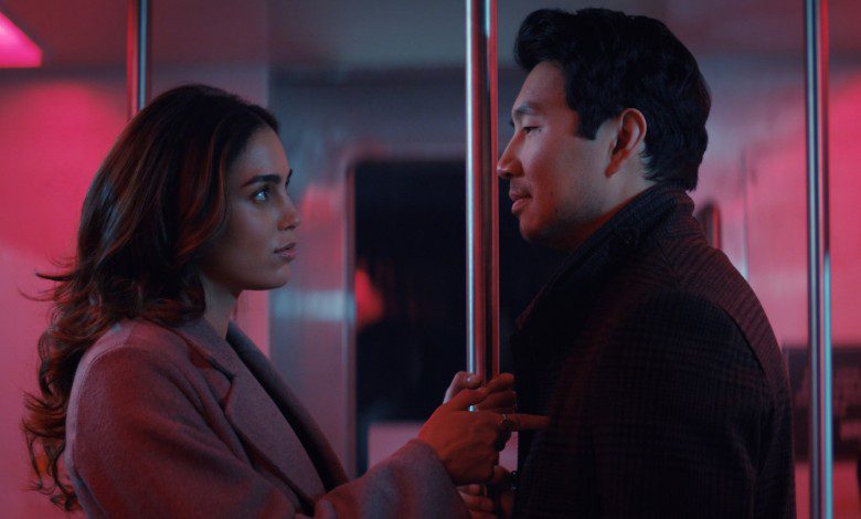Melissa Barrera as Michelle, Simu Liu as Alexander in The Copenhagen Test