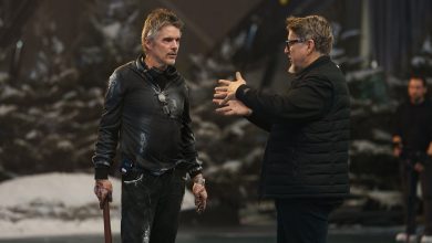 (from left) Ethan Hawke and director Scott Derrickson on the set of Black Phone 2.
