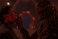 Noah Schnapp, playing Will Byers, and Jamie Campbell Bower, playing Vecna, in