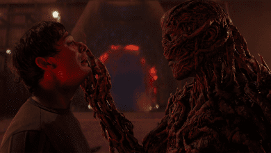 Noah Schnapp, playing Will Byers, and Jamie Campbell Bower, playing Vecna, in