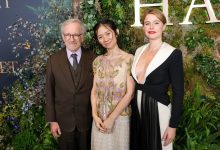 Steven Spielberg, Chloé Zhao and Jessie Buckley attend the premiere of Focus Features