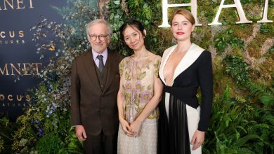 Steven Spielberg, Chloé Zhao and Jessie Buckley attend the premiere of Focus Features