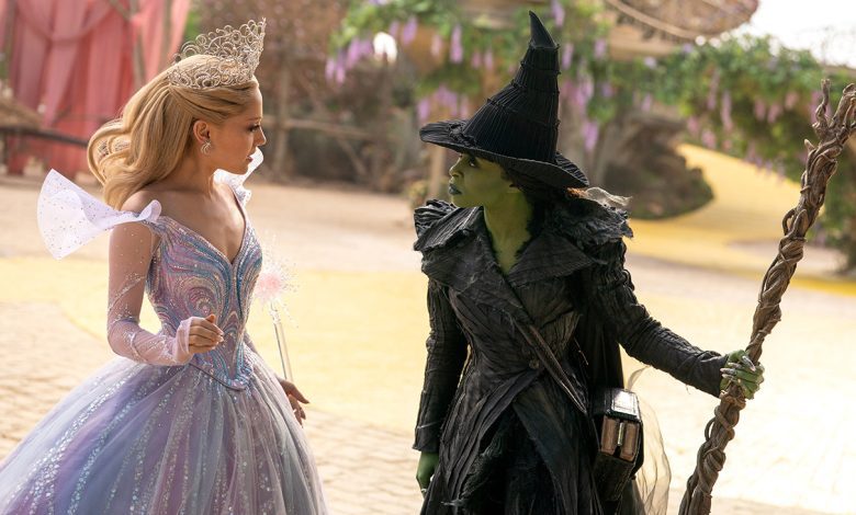 L to R: Ariana Grande is Glinda and Cynthia Erivo is Elphaba in Wicked for Good