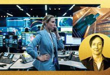 From left: Rebecca Ferguson in A House of Dynamite; composer Volker Bertelmann; Colin Farrell in Ballad of a Small Player.