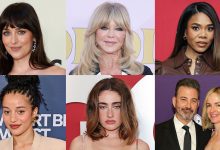 Top row, from left: Dakota Johnson, Goldie Hawn and Regina Hall; bottom row, from left: Chase Infiniti, Rachel Sennott, Jimmy Kimmel and Molly McNearney.