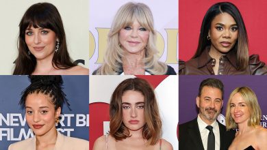 Top row, from left: Dakota Johnson, Goldie Hawn and Regina Hall; bottom row, from left: Chase Infiniti, Rachel Sennott, Jimmy Kimmel and Molly McNearney.