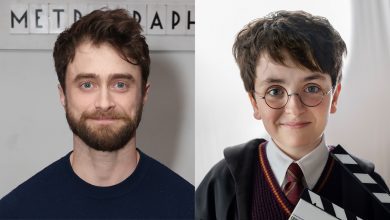 Daniel Radcliffe and Dominic McLaughlin as Harry Potter
