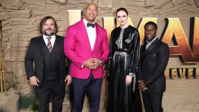Jack Black, Dwayne Johnson, Karen Gillan and Kevin Hart attend a
