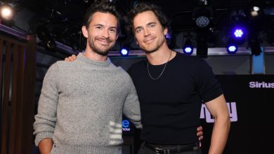 Jonathan Bailey and Matt Bomer visit the SiriusXM Studios in Los Angeles on Nov. 17, 2023.