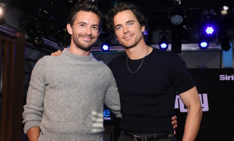 Jonathan Bailey and Matt Bomer visit the SiriusXM Studios in Los Angeles on Nov. 17, 2023.
