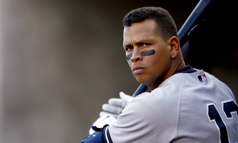 Alex Rodriguez 13 of the New York Yankees warms up in the dugout in a game against the Detroit Tigers during Game Four of the 2006 American League Division Series on October 7, 2006 at Comerica Park in Detroit, Michigan.