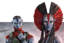 Avatar: Fire and Ash, poster in Khmer, from left: Stephen Lang as Miles Quaritch, Oona Chaplin as Varang, 2025