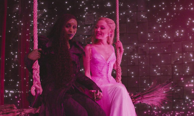 L to R: Cynthia Erivo is Elphaba and Ariana Grande is Glinda in Wicked for Good