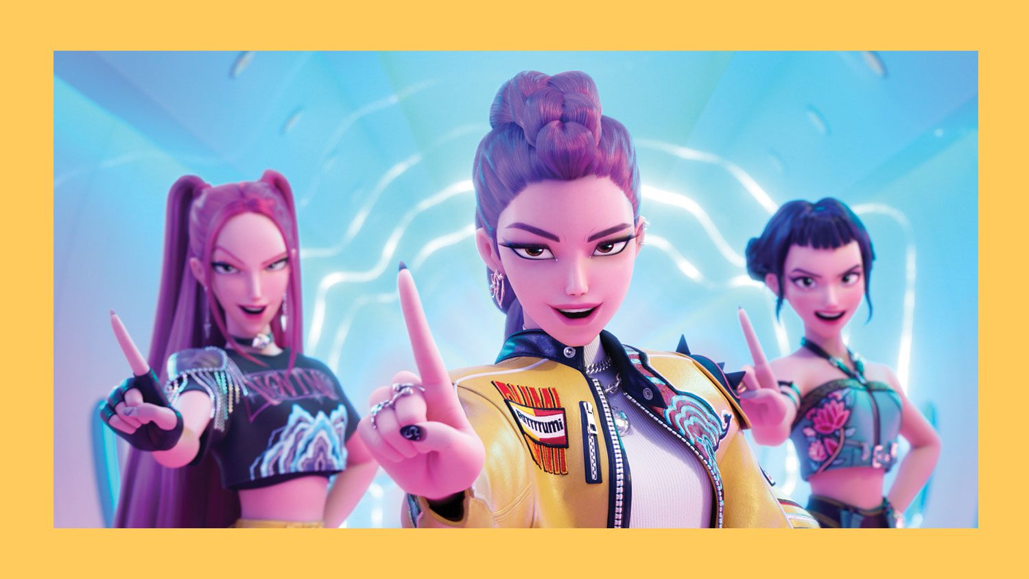 The singing voices of Huntrix (from left) Rei Ami, EJAE and Audrey Nuna in KPop Demon Hunters