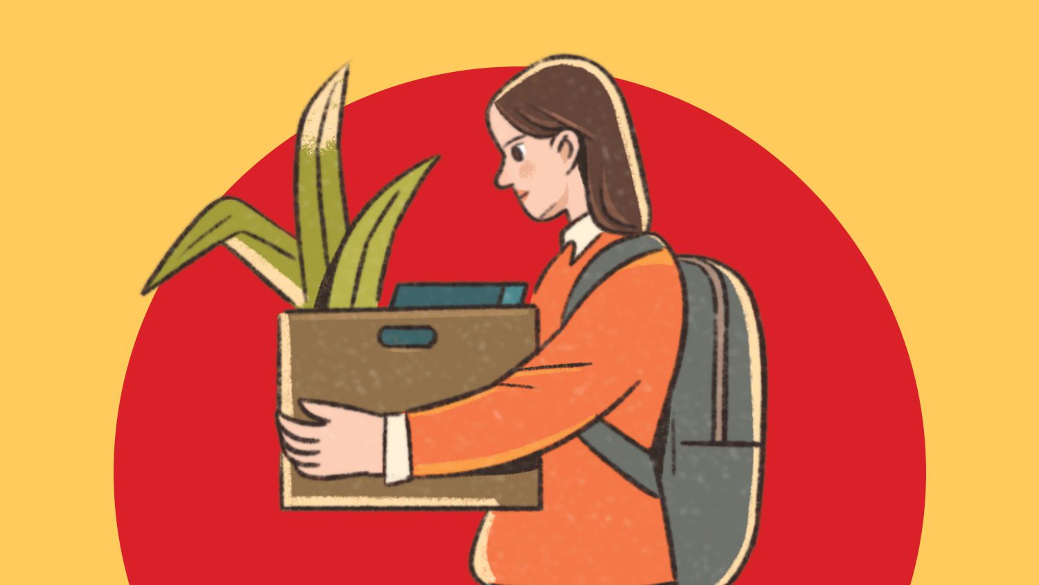 A person that has gotten laid off from their job holding a box with their belongings