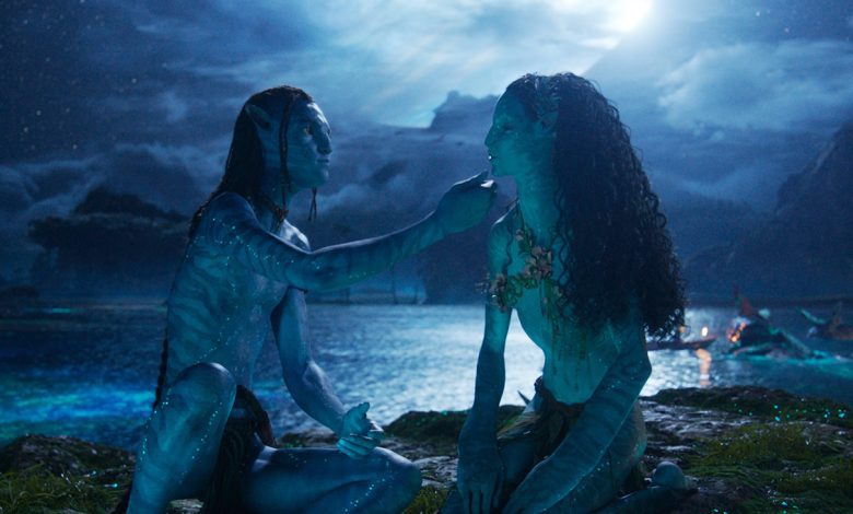 (L-R) Lo’ak (Britain Dalton) and Tsireya (Bailey Bass) in Avatar Fire and Ash