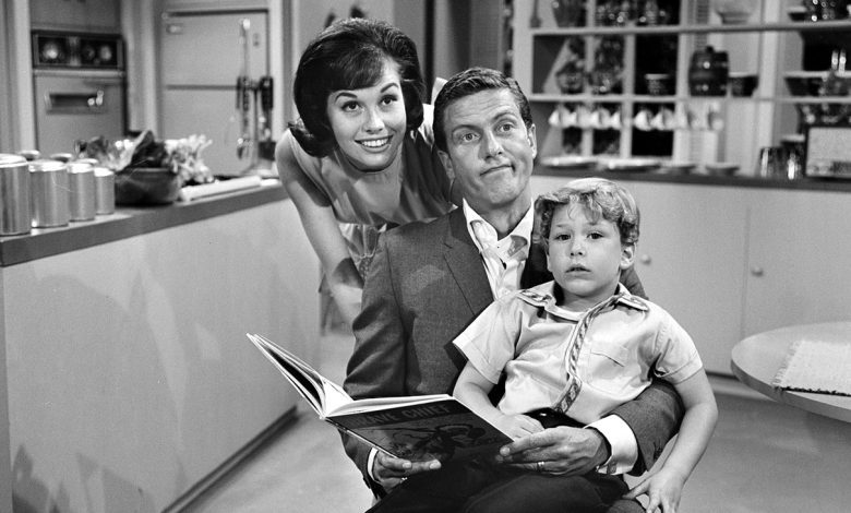 From left: Mary Tyler Moore, Dick Van Dyke and Larry Mathews on season one of The Dick Van Dyke Show.