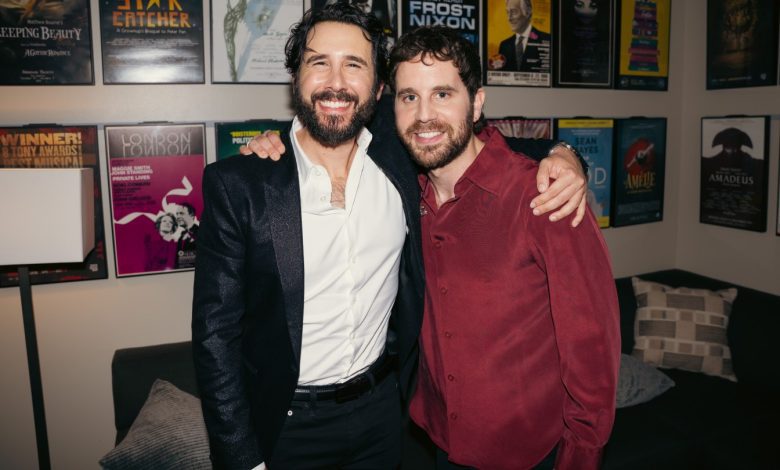 Josh Groban and Ben Platt pose together backstage after Platt’s concert at Center Theater Group’s Ahmanson Theatre in Los Angeles on Dec. 12, 2025.