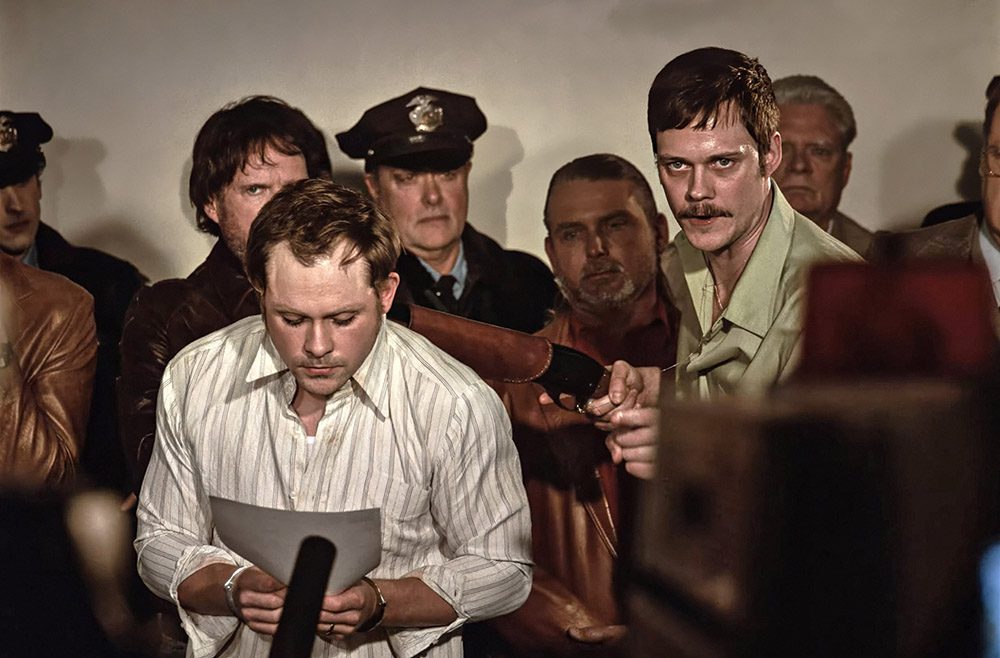 Dacre Montgomery (left) and Bill Skarsgard in Row K Entertainment’s Dead Man’s Wire.