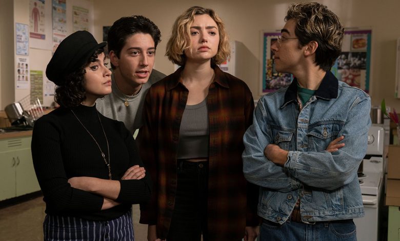 (L-R): Sarah Yarkin as Rhonda, Milo Manheim as Wally, Peyton List as Maddie and Nick Pugliese as Charley in season 1, episode 7 of the Paramount+ series
