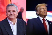 A split image of Ted Sarandos and Donald Trump