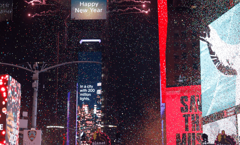 A view of the Ball Dropping during Times Square New Year