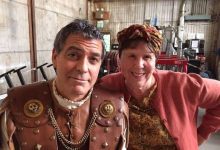 Helen Siff and George Clooney and on the set of