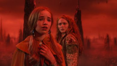 (L to R) Nell Fisher as Holly Wheeler and Sadie Sink as Max Mayfield in Stranger Things: Season 5.