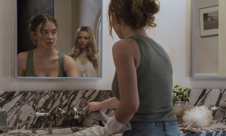 Sydney Sweeney as Millie and Amanda Seyfried as Nina in The Housemaid.