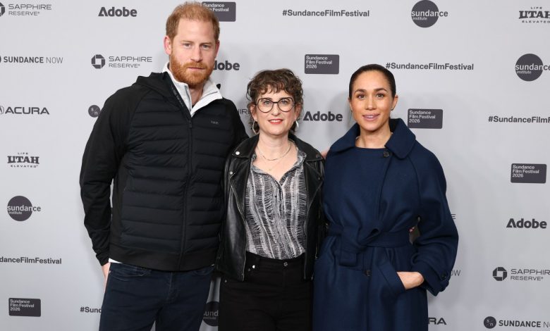 Prince Harry, Duke of Sussex, filmmaker Alysa Nahmias and Meghan, Duchess of Sussex, attend the ‘Cookie Queens’ screening at Eccles Theatre during the Sundance Film Festival in Park City, Utah on Jan. 25, 2026.