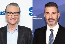 A split image of Bill Maher and Jimmy Kimmel