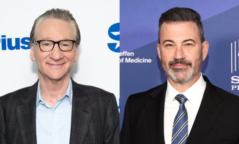 A split image of Bill Maher and Jimmy Kimmel