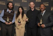 Honorees Josh Safdie, Chloé Zhao, Joachim Trier and Ryan Coogler pose with the Outstanding Directors of the Year Award during the 41st Santa Barbara International Film Festival on Feb. 10.