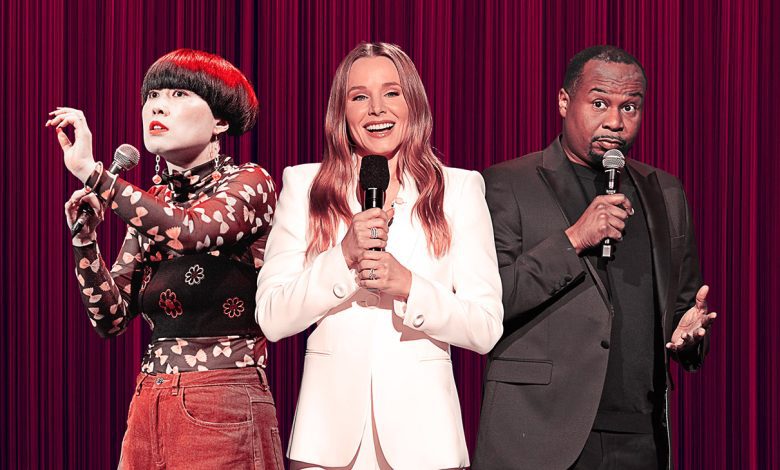 From left: Atsuko Okatsuka is hosting the Writers Guild Awards’ L.A. show; Kristen Bell will emcee the upcoming Actor Awards; and Roy Wood Jr. has the gig at the Writers Guild’s New York awards show.