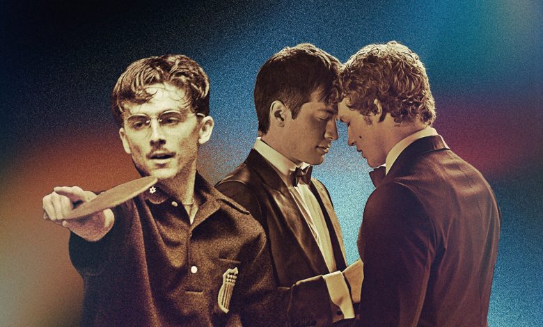 From left: Timothée Chalamet in Marty Supreme; Hudson Williams and Connor Storrie in Heated Rivalry.