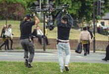Camera operators hold a rig while shooting episode two of Adolescence