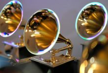 Grammy trophies sit in the press room during the 64th Annual Grammy Awards at MGM Grand Garden Arena on April 03, 2022 in Las Vegas, Nevada.