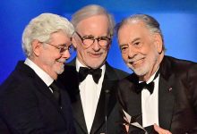 (L-R) George Lucas, Steven Spielberg and Francis Ford Coppola speak onstage during the 50th Annual AFI Life Achievement Award honoring Francis Ford Coppola at Dolby Theatre on April 26, 2025 in Hollywood, California.