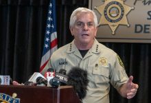 Pima County Sheriff, Chris Nanos (left), speaks to the media on February 3, 2026 in Tucson, Arizona.