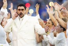 Bad Bunny performs during the Halftime Show of Super Bowl LX between the Seattle Seahawks and New England Patriots in Santa Clara, California, on Sundayh.