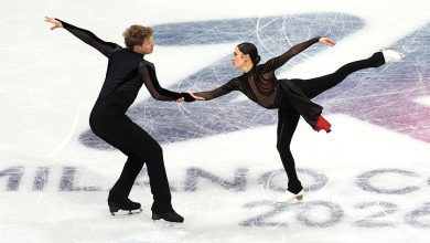 Madison Chock and partner Evan Bates of Team United States compete in Ice Dance - Free Dance Team Event on day one of the Milano Cortina 2026 Winter Olympic games at Milano Ice Skating Arena on February 07, 2026 in Milan, Italy.
