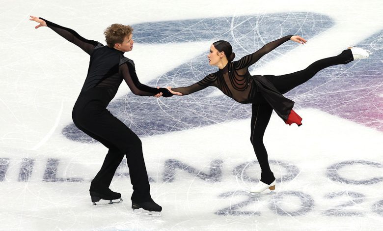 Madison Chock and partner Evan Bates of Team United States compete in Ice Dance - Free Dance Team Event on day one of the Milano Cortina 2026 Winter Olympic games at Milano Ice Skating Arena on February 07, 2026 in Milan, Italy.