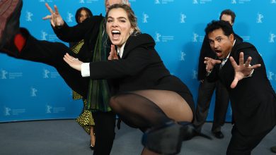 Haley Lu Richardson and Michael Peña pose at the Good Luck, Have Fun, Don