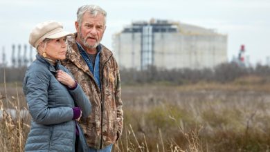 Jane Fonda visits John Allaire, a retired environmental engineer and Southwest Louisiana resident, who has been battling the expansion of liquefied natural gas exports near him.